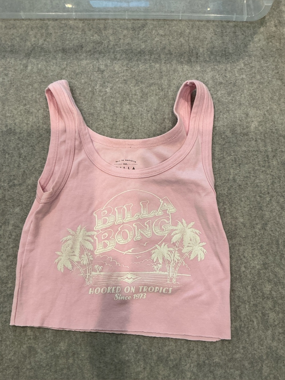 Billabong Pink Crop Tank with Tropical Palm Graphic